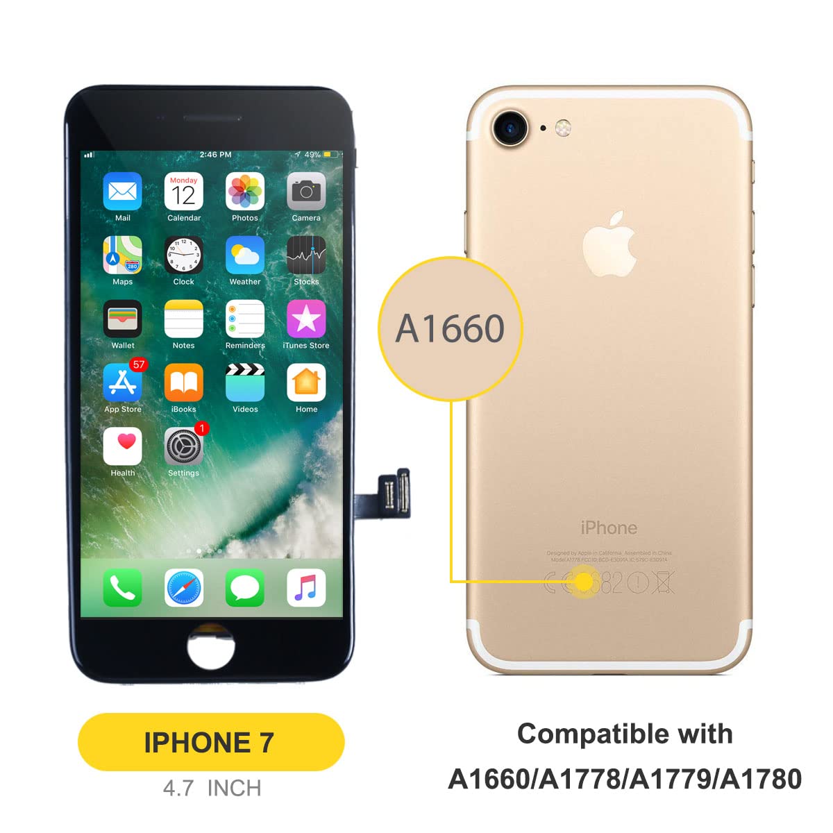 Amazon.co.jp: Bokman iPhone7 黒 フロントパネル 液晶パネル
